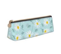 KemEng Margherita floreale delicata blu e bianca, Astuccio portapenne triangolare Astuccio portapenne portatile in pelle con cerniera Astuccio porta cosmetici