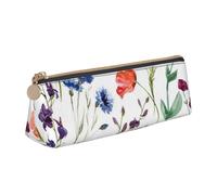 KemEng Margherite del crisantemo del papavero del fiore selvaggio, Astuccio portapenne triangolare Astuccio portapenne portatile in pelle con cerniera Astuccio porta cosmetici