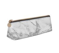 KemEng Marmo glitter argento bianco grigio elegante elegante, Astuccio portapenne triangolare Astuccio portapenne portatile in pelle con cerniera Astuccio porta cosmetici