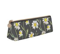 KemEng Modello acquerello margherita disegnato a mano, Astuccio portapenne triangolare Astuccio portapenne portatile in pelle con cerniera Astuccio porta cosmetici