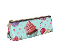 KemEng Modello cupcake stampato, Astuccio portapenne triangolare Astuccio portapenne portatile in pelle con cerniera Astuccio porta cosmetici