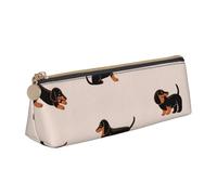 KemEng Modello felice del bassotto del fumetto, Astuccio portapenne triangolare Astuccio portapenne portatile in pelle con cerniera Astuccio porta cosmetici