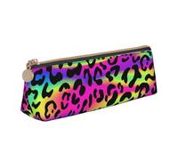 KemEng Modello geometrico luminoso al neon astratto, Astuccio portapenne triangolare Astuccio portapenne portatile in pelle con cerniera Astuccio porta cosmetici