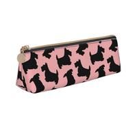 KemEng Modello Scottish Terrier rosa nero, Astuccio portapenne triangolare Astuccio portapenne portatile in pelle con cerniera Astuccio porta cosmetici