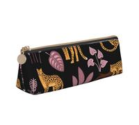 KemEng Modello tropicale leopardo, Astuccio portapenne triangolare Astuccio portapenne portatile in pelle con cerniera Astuccio porta cosmetici