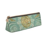 KemEng Morbido mandala celtico verde salvia e oro, Astuccio portapenne triangolare Astuccio portapenne portatile in pelle con cerniera Astuccio porta cosmetici
