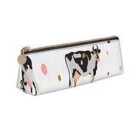 KemEng Mucca Macchiata Di Latte Mucca Nera, Astuccio portapenne triangolare Astuccio portapenne portatile in pelle con cerniera Astuccio porta cosmetici