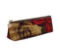 KemEng Musica d'epoca rosa grunge, Astuccio portapenne triangolare Astuccio portapenne portatile in pelle con cerniera Astuccio porta cosmetici