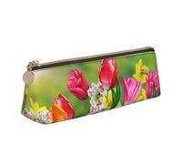 KemEng Narcisi dei fiori della primavera, Astuccio portapenne triangolare Astuccio portapenne portatile in pelle con cerniera Astuccio porta cosmetici