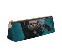 KemEng Nuoto del cane Labrador Retriever nero, Astuccio portapenne triangolare Astuccio portapenne portatile in pelle con cerniera Astuccio porta cosmetici