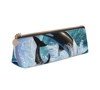 KemEng Onda delle orche assassine dell'Orca, Astuccio portapenne triangolare Astuccio portapenne portatile in pelle con cerniera Astuccio porta cosmetici