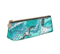 KemEng Onde Schizzo Uccelli Gabbiano, Astuccio portapenne triangolare Astuccio portapenne portatile in pelle con cerniera Astuccio porta cosmetici