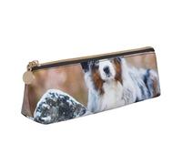 KemEng Pastore australiano neve inverno bellissimi cani, Astuccio portapenne triangolare Astuccio portapenne portatile in pelle con cerniera Astuccio porta cosmetici