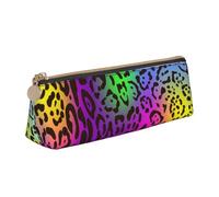 KemEng Pelle di giaguaro arcobaleno, Astuccio portapenne triangolare Astuccio portapenne portatile in pelle con cerniera Astuccio porta cosmetici