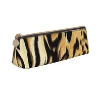 KemEng Pelliccia tigrata di pelle di tigre di leone leopardo, Astuccio portapenne triangolare Astuccio portapenne portatile in pelle con cerniera Astuccio porta cosmetici