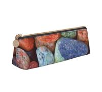 KemEng Pietre colorate stampate, Astuccio portapenne triangolare Astuccio portapenne portatile in pelle con cerniera Astuccio porta cosmetici