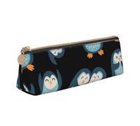KemEng Pinguini Cartoon modellato, Astuccio portapenne triangolare Astuccio portapenne portatile in pelle con cerniera Astuccio porta cosmetici