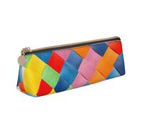 KemEng Plaid colorato stampato, Astuccio portapenne triangolare Astuccio portapenne portatile in pelle con cerniera Astuccio porta cosmetici