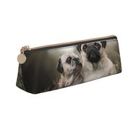 KemEng Pug Dogs Famiglia Bokeh Madre e Cucciolo Cani Animali domestici, Astuccio portapenne triangolare Astuccio portapenne portatile in pelle con cerniera Astuccio porta cosmetici
