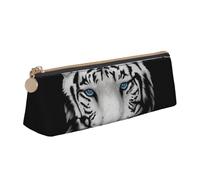 KemEng Pupilla Blu Tigre Bianca, Astuccio portapenne triangolare Astuccio portapenne portatile in pelle con cerniera Astuccio porta cosmetici