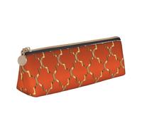KemEng Quadrifoglio D'oro Su Arancio Bruciato, Astuccio portapenne triangolare Astuccio portapenne portatile in pelle con cerniera Astuccio porta cosmetici