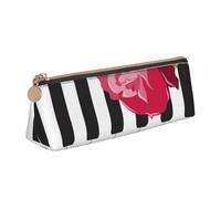 KemEng Rosa Rossa Sulle Note Musicali Del Piano, Astuccio portapenne triangolare Astuccio portapenne portatile in pelle con cerniera Astuccio porta cosmetici