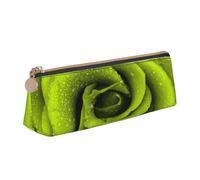 KemEng Rosa verde stampata, Astuccio portapenne triangolare Astuccio portapenne portatile in pelle con cerniera Astuccio porta cosmetici