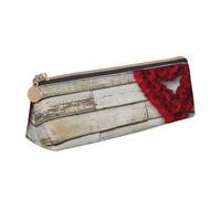 KemEng Rose rosse a forma di cuore stampate, Astuccio portapenne triangolare Astuccio portapenne portatile in pelle con cerniera Astuccio porta cosmetici