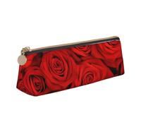 KemEng Rose rosse, Astuccio portapenne triangolare Astuccio portapenne portatile in pelle con cerniera Astuccio porta cosmetici