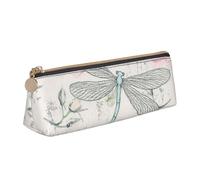 KemEng Rose Shabby Chic della libellula indossate vecchio floreale vintage, Astuccio portapenne triangolare Astuccio portapenne portatile in pelle con cerniera Astuccio porta cosmetici
