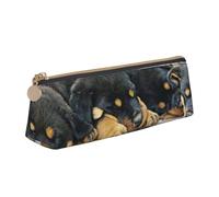 KemEng Rottweiler Sleeping Dogs Animali Cuccioli Piccoli, Astuccio portapenne triangolare Astuccio portapenne portatile in pelle con cerniera Astuccio porta cosmetici