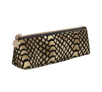 KemEng Safari Africano Nero Oro Pitone Pelle Animale Seppia, Astuccio portapenne triangolare Astuccio portapenne portatile in pelle con cerniera Astuccio porta cosmetici