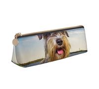 KemEng Schnauzer Lawn Pets Cani grigi Chnauzer, Astuccio portapenne triangolare Astuccio portapenne portatile in pelle con cerniera Astuccio porta cosmetici