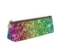 KemEng Scintillante arcobaleno glitterato, Astuccio portapenne triangolare Astuccio portapenne portatile in pelle con cerniera Astuccio porta cosmetici