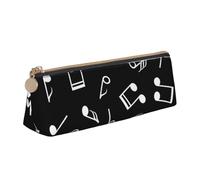 KemEng Segni di nota musicale neri, Astuccio portapenne triangolare Astuccio portapenne portatile in pelle con cerniera Astuccio porta cosmetici