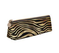 KemEng Seppia della pelle animale della zebra dell'oro nero africano, Astuccio portapenne triangolare Astuccio portapenne portatile in pelle con cerniera Astuccio porta cosmetici