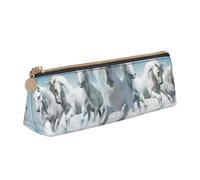 KemEng Sette cavalli in corsa, Astuccio portapenne triangolare Astuccio portapenne portatile in pelle con cerniera Astuccio porta cosmetici