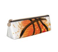 KemEng Sfondo arancione dipinto astratto di basket, Astuccio portapenne triangolare Astuccio portapenne portatile in pelle con cerniera Astuccio porta cosmetici