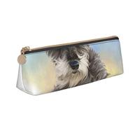 KemEng Simpatica stampa Mini Schnauzer, Astuccio portapenne triangolare Astuccio portapenne portatile in pelle con cerniera Astuccio porta cosmetici