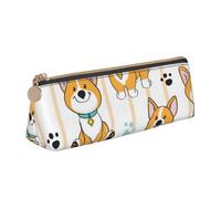 KemEng Simpatico cane Corgi su una riga, Astuccio portapenne triangolare Astuccio portapenne portatile in pelle con cerniera Astuccio porta cosmetici
