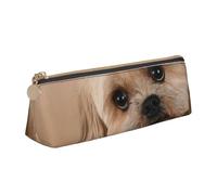 KemEng Simpatico cane Shitzu, Astuccio portapenne triangolare Astuccio portapenne portatile in pelle con cerniera Astuccio porta cosmetici
