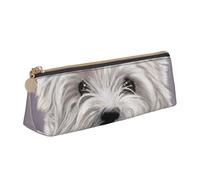 KemEng Simpatico cane West Highland Terrier stampato, Astuccio portapenne triangolare Astuccio portapenne portatile in pelle con cerniera Astuccio porta cosmetici
