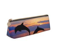 KemEng Simpatico delfino stampato, Astuccio portapenne triangolare Astuccio portapenne portatile in pelle con cerniera Astuccio porta cosmetici
