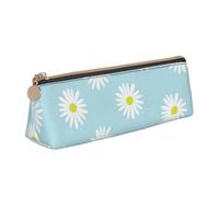 KemEng Simpatico fiore margherita floreale blu, Astuccio portapenne triangolare Astuccio portapenne portatile in pelle con cerniera Astuccio porta cosmetici