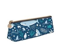 KemEng Sorridente squalo animali marini pesci stelle marine blu, Astuccio portapenne triangolare Astuccio portapenne portatile in pelle con cerniera Astuccio porta cosmetici