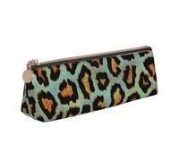 KemEng Stampa animalier chic leopardo verde acqua, Astuccio portapenne triangolare Astuccio portapenne portatile in pelle con cerniera Astuccio porta cosmetici