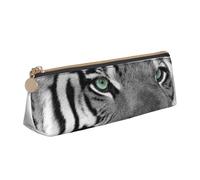 KemEng Stampa tigre bianca nera, Astuccio portapenne triangolare Astuccio portapenne portatile in pelle con cerniera Astuccio porta cosmetici