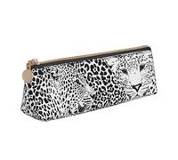 KemEng Stampa tigre leopardata in bianco e nero, Astuccio portapenne triangolare Astuccio portapenne portatile in pelle con cerniera Astuccio porta cosmetici