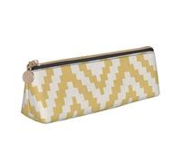 KemEng Stampato senape geometrico, Astuccio portapenne triangolare Astuccio portapenne portatile in pelle con cerniera Astuccio porta cosmetici