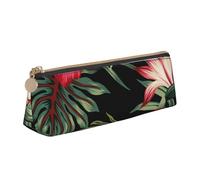 KemEng Strelitzia di ibisco rosso vintage tropicale floreale, Astuccio portapenne triangolare Astuccio portapenne portatile in pelle con cerniera Astuccio porta cosmetici